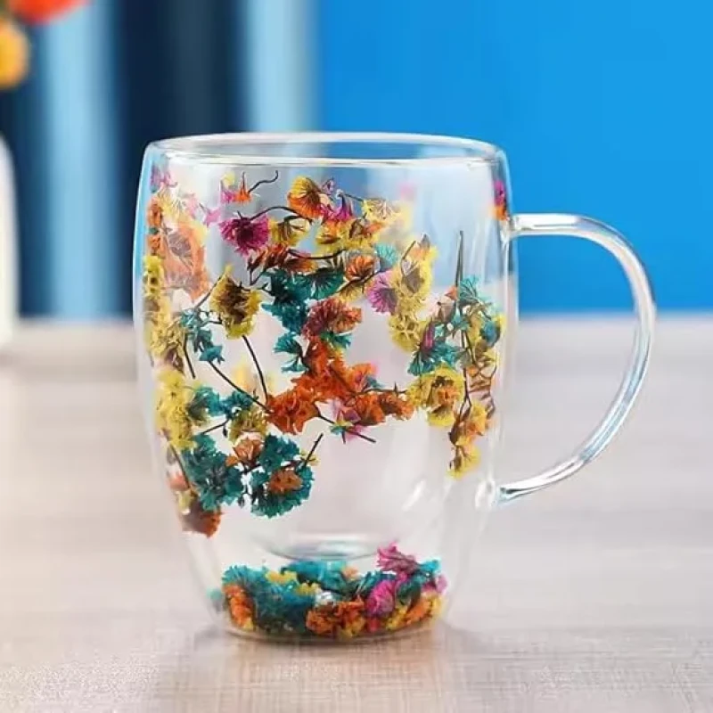 Double-Wall Dry Flower Mug  { 2 pcs }